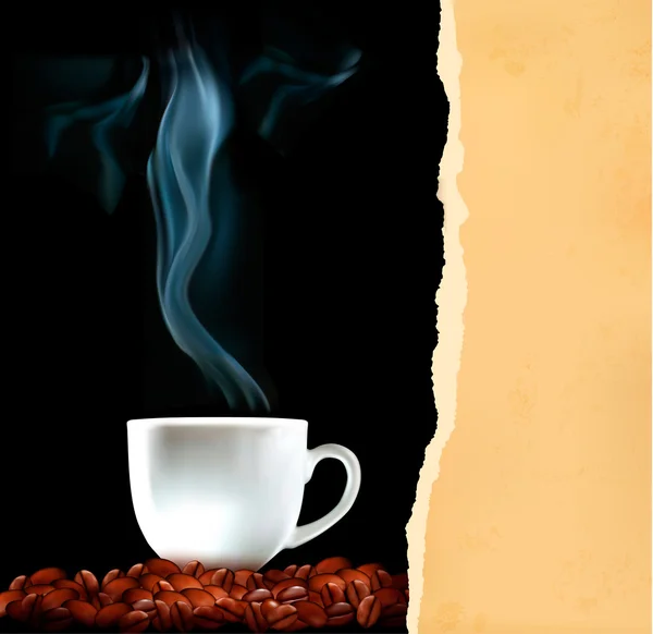 Sfondo con tazza di caffè e vecchia carta strappata Vettore — Vettoriale Stock