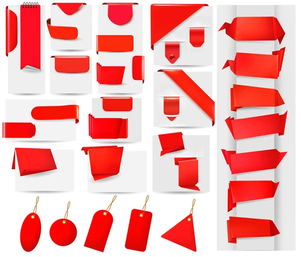 Велика колекція червоних орігамі паперових банерів та ілюстрацій наклейок — стокове фото