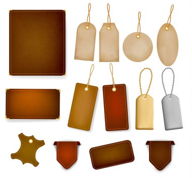 Big set of leather labels and tags. Vector illustration clipart