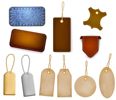 Big set of leather labels and tags. Vector illustration clipart