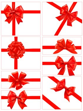 Big set of red gift bows with ribbons. Vector. clipart