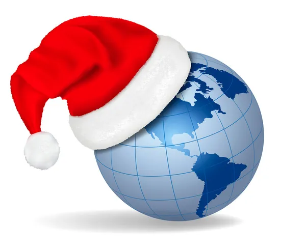 Santa hat on a globe. Vector illustration. — Stock Vector