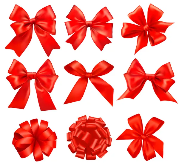 Gran conjunto de lazos de regalo rojo con cintas. Vector . — Vector de stock