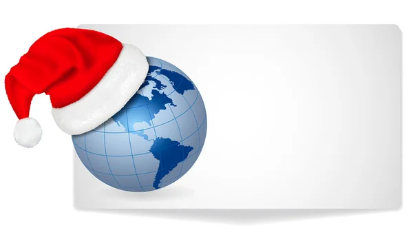 Santa hat on a globe. Vector illustration. — Stock Vector