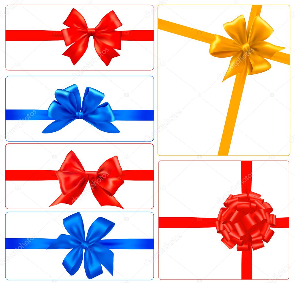 Big set of color gift bows with ribbons. Vector.