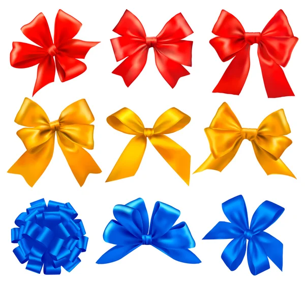 Gran conjunto de arcos de regalo de colores con cintas. Vector . — Archivo Imágenes Vectoriales