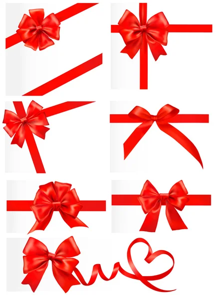 Gran conjunto de lazos de regalo rojo con cintas. Vector . — Archivo Imágenes Vectoriales