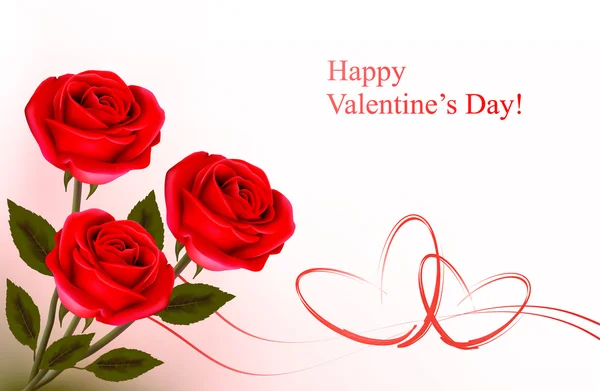 Fondo del día de San Valentín. Rosas rojas y arcos rojos regalo. Ilustración del vector — Archivo Imágenes Vectoriales