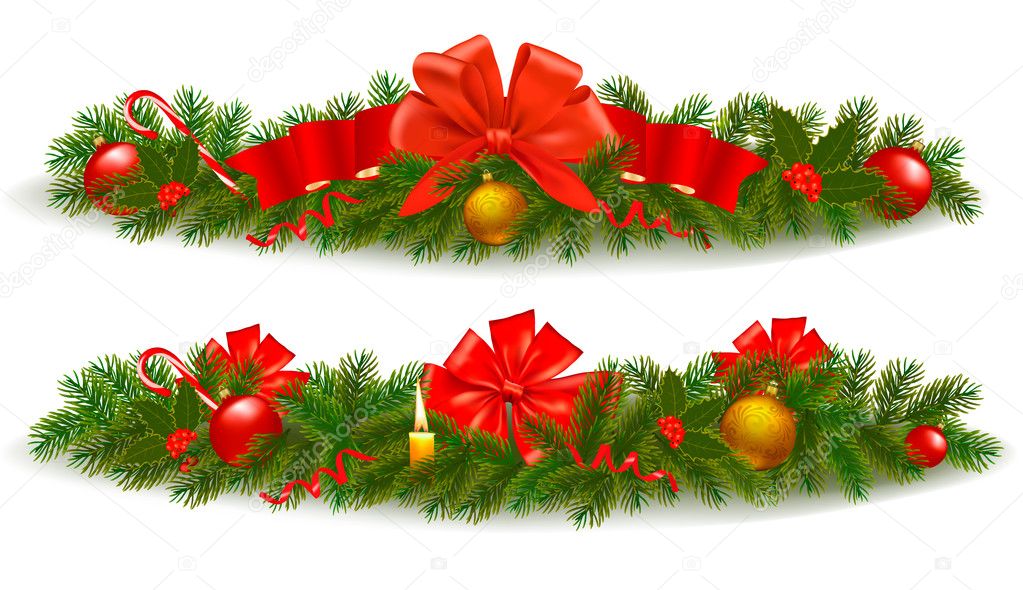 Two holiday christmas garlands. Vector illustration.