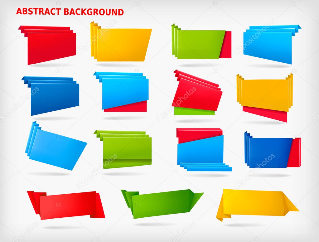 Big set of colorful origami paper banners. Vector illustration.