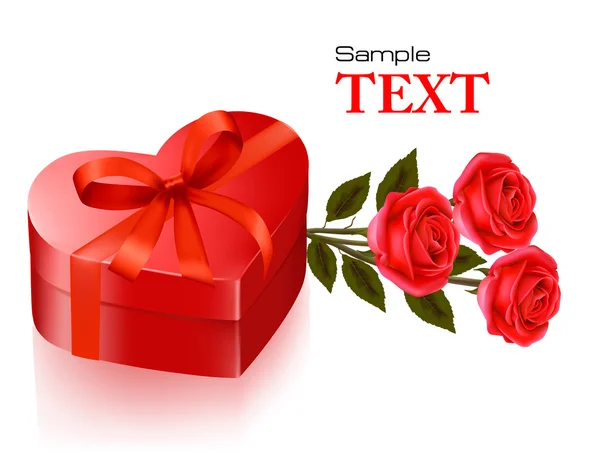 발렌타인 데이 배경. 빨간 장미와 빨간 선물 상자입니다. 벡터 일러스트 레이 션 — 스톡 벡터