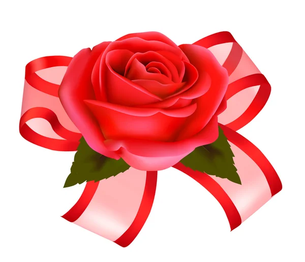 День святого Валентина. Красная роза с подарком красный лук. Векторная иллюстрация — стоковый вектор