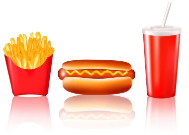 Big group of fast food products. Vector clipart