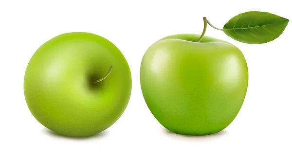 Manzana verde fresca con hojas verdes. Vector . — Vector de stock