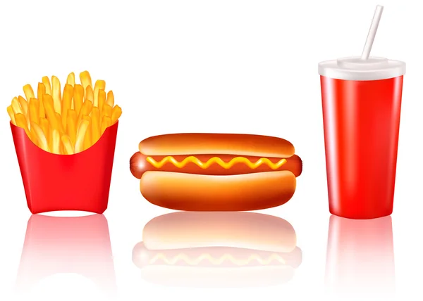 Duża grupa produktów fast food. wektor — Wektor stockowy