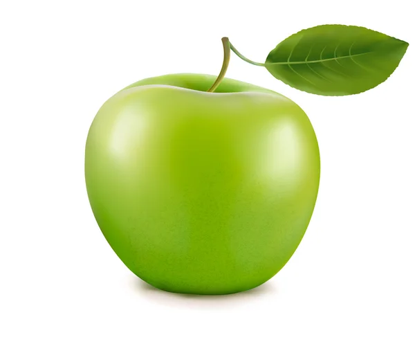 Frischer grüner Apfel mit grünen Blättern. Vektor. — Stockvektor