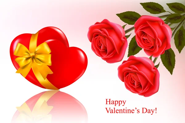 Fondo del día de San Valentín. Dos corazones rojos con una cinta. Vector illustrati — Vector de stock