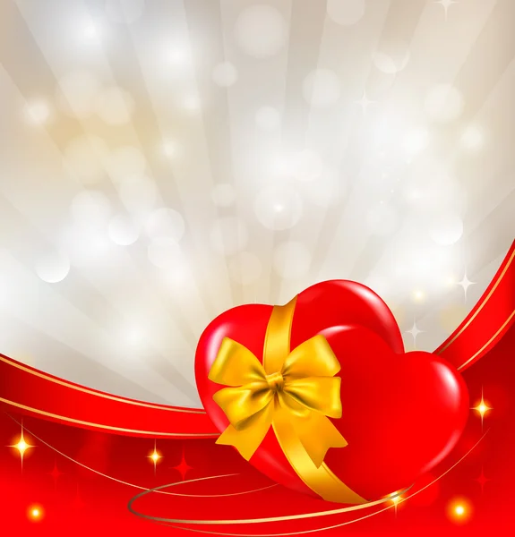 Fond de Saint-Valentin. Deux coeurs rouges avec un ruban. Illustration vectorielle — Image vectorielle