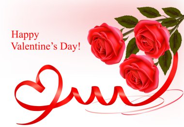 Valentine`s day background. Red roses and gift red bow. clipart