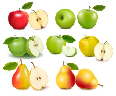 Kırmızı ve yeşil elma meyve kesme ve armut ile kümesi.