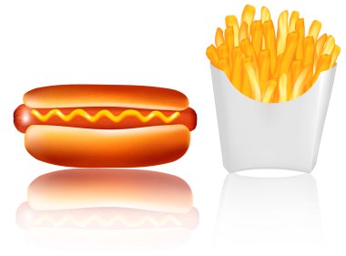 Hotdog and french fries. Vector. clipart