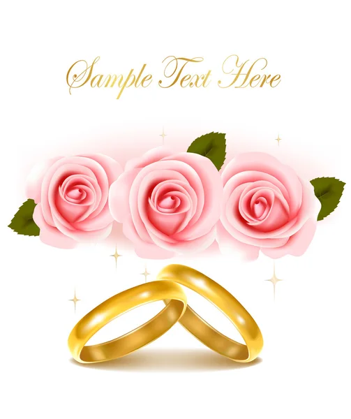 Fondo con anillos de boda y ramo de rosas. Ilustración vectorial . — Vector de stock