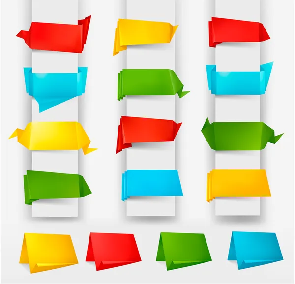 Huge set of colorful origami paper banners. Vector illustration. — Stock Vector