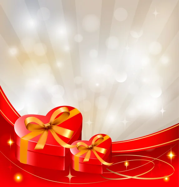 Valentinstag Hintergrund mit roter Geschenkbox mit Schleife und Schleifen. Vektor. — Stockvektor