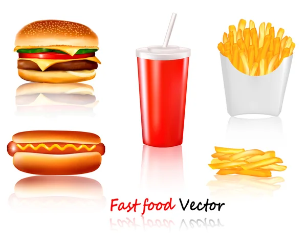 Big group of fast food products. — Stock Vector