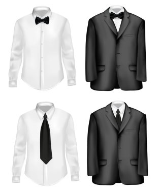 Black suit and white shirts with neckties. clipart