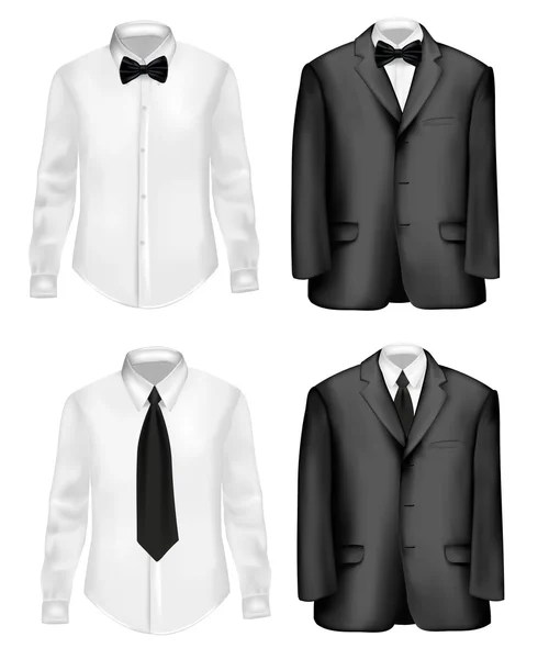 Черный костюм и белые рубашки с галстуками . — стоковый вектор