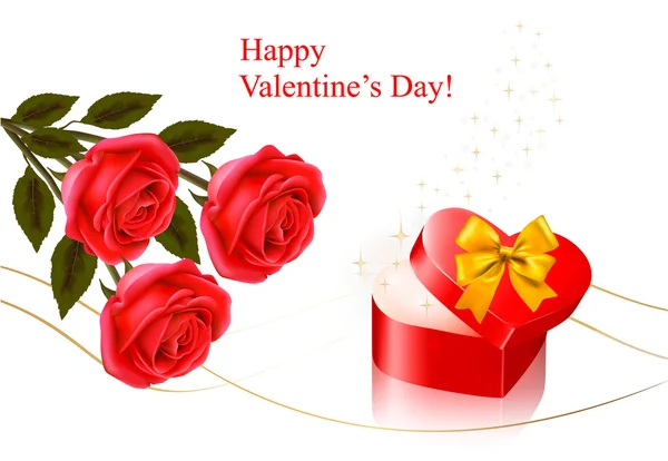 Aftelkalender voor Valentijnsdag achtergrond. rode rozen met cadeau rode strik. — Stockvector