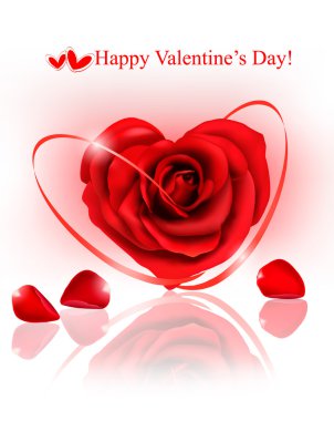 Valentine`s day background. Red roses and gift red bow. clipart