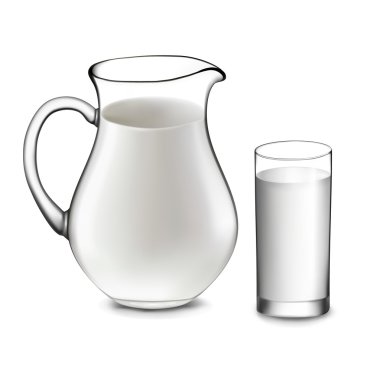 Milk jug and glass of milk. Vector clipart