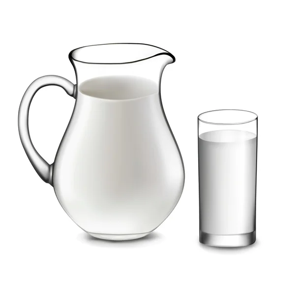 ミルク水差し、牛乳のガラス。ベクトル — ストックベクタ