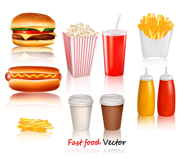 Duża grupa produktów fast food. Ilustracja wektorowa — Wektor stockowy