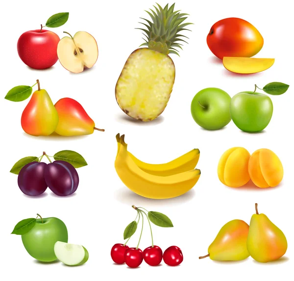 Grande grupo de frutas diferentes. Vetor. — Vetor de Stock