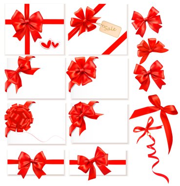 Collection of red bows with ribbons. Vector. clipart