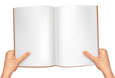 Hands holding open book. Vector illustration clipart