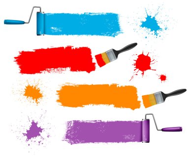 Paint brush and paint roller and paint banners. Vector illustration.