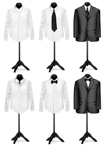 Черный костюм и белая рубашка с галстуком на манекенах. Векторные иллюстрации — стоковый вектор