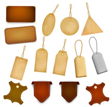 Big set of leather labels and tags. Vector illustration clipart