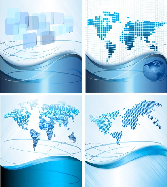 Four Business abstract backgrounds with world map. Vector illustration. — Stock Vector