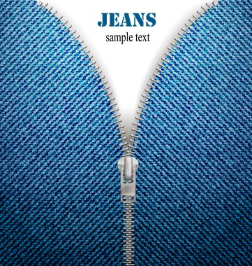 Closeup of zipper in blue jeans background. Vector. clipart