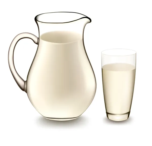 Milchkanne und Glas Milch vorhanden. Vektorillustration. — Stockvektor