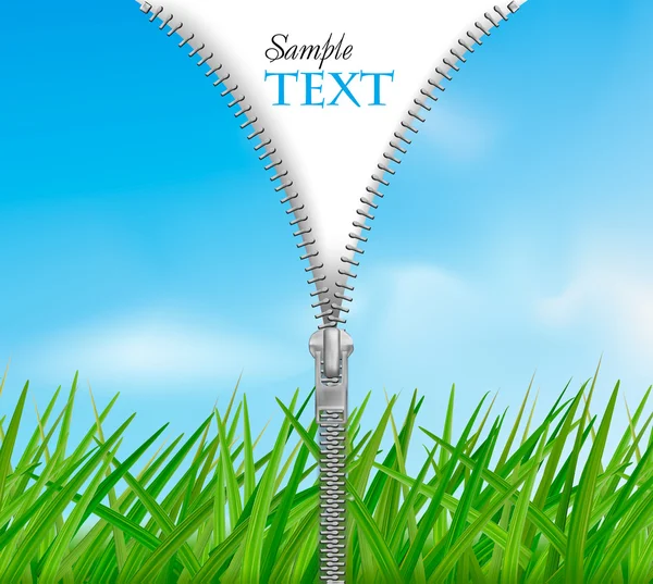 Sky with grass background with zipper. Vector. — Stock Vector