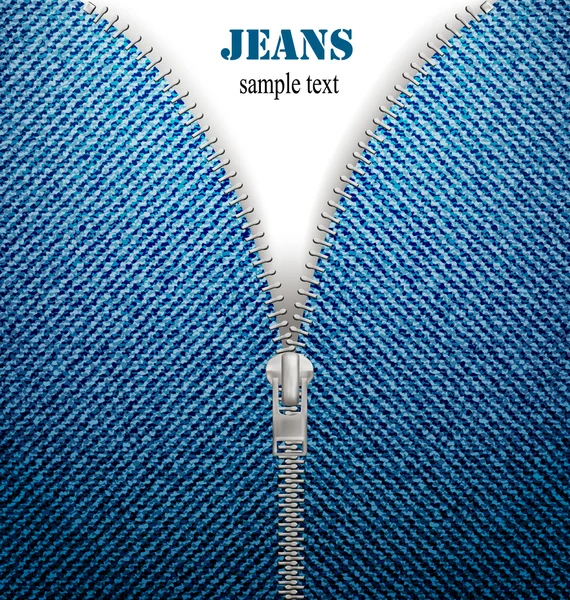 Primo piano di cerniera in sfondo jeans blu. Vettore . — Vettoriale Stock