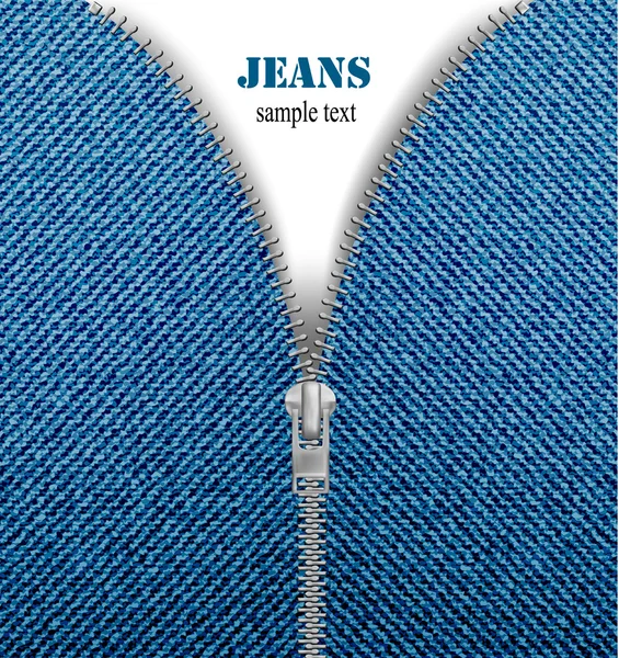 拉链蓝色牛仔裤背景中的特写。矢量. — 图库矢量图片