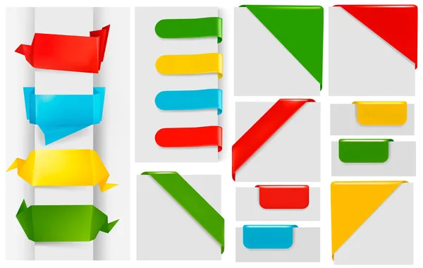 Enorme conjunto de banderas de papel de origami de colores y pegatinas. Ilustración del vector — Archivo Imágenes Vectoriales