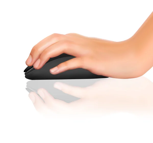 Ratón de ordenador con la mano sobre blanco — Vector de stock